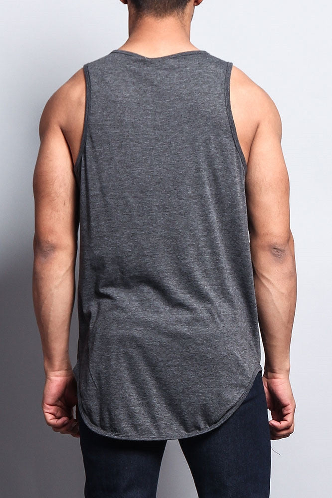 Basic Long Length Curved Hem Tank Top