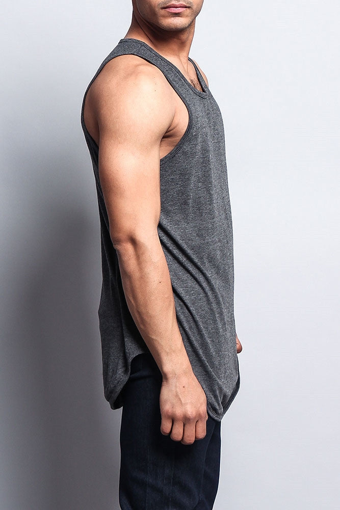 Basic Long Length Curved Hem Tank Top