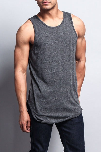 Basic Long Length Curved Hem Tank Top