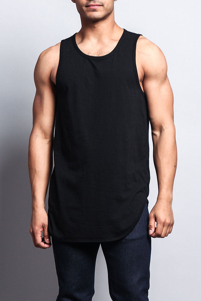 Basic Long Length Curved Hem Tank Top