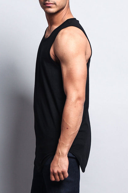 Basic Long Length Curved Hem Tank Top