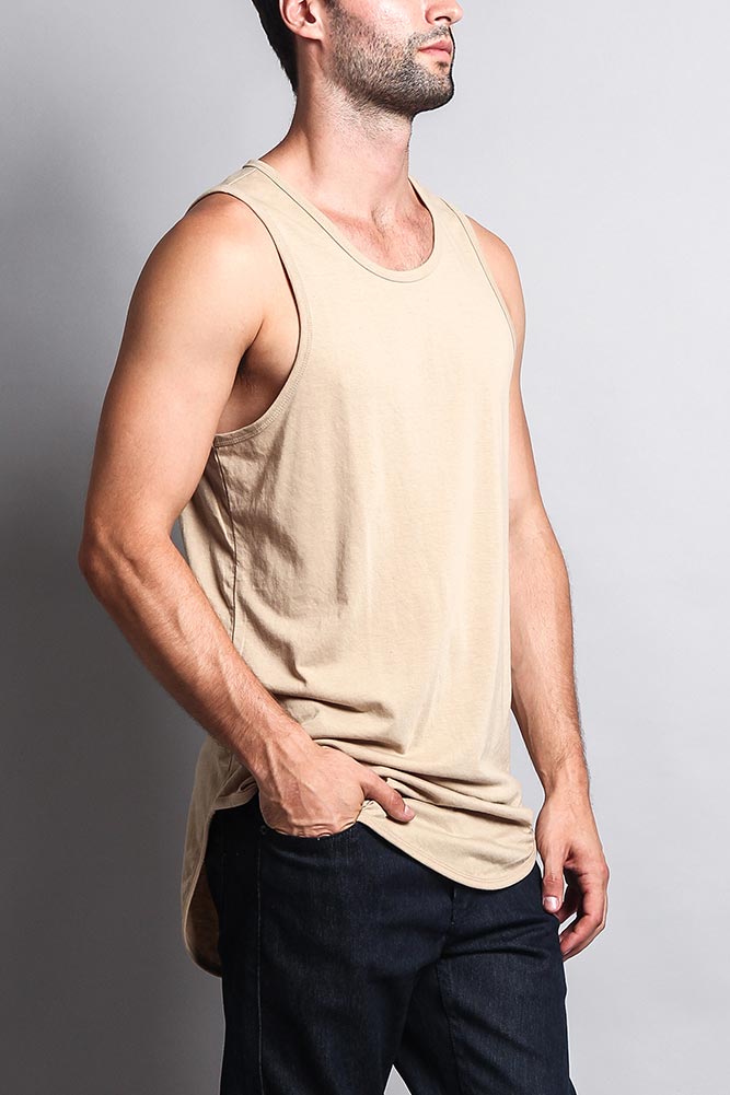 Basic Long Length Curved Hem Tank Top