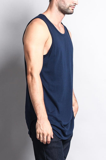 Basic Long Length Curved Hem Tank Top