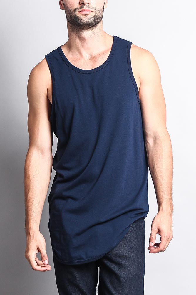 Basic Long Length Curved Hem Tank Top