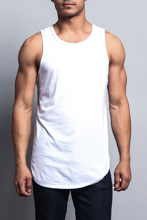 Basic Long Length Curved Hem Tank Top