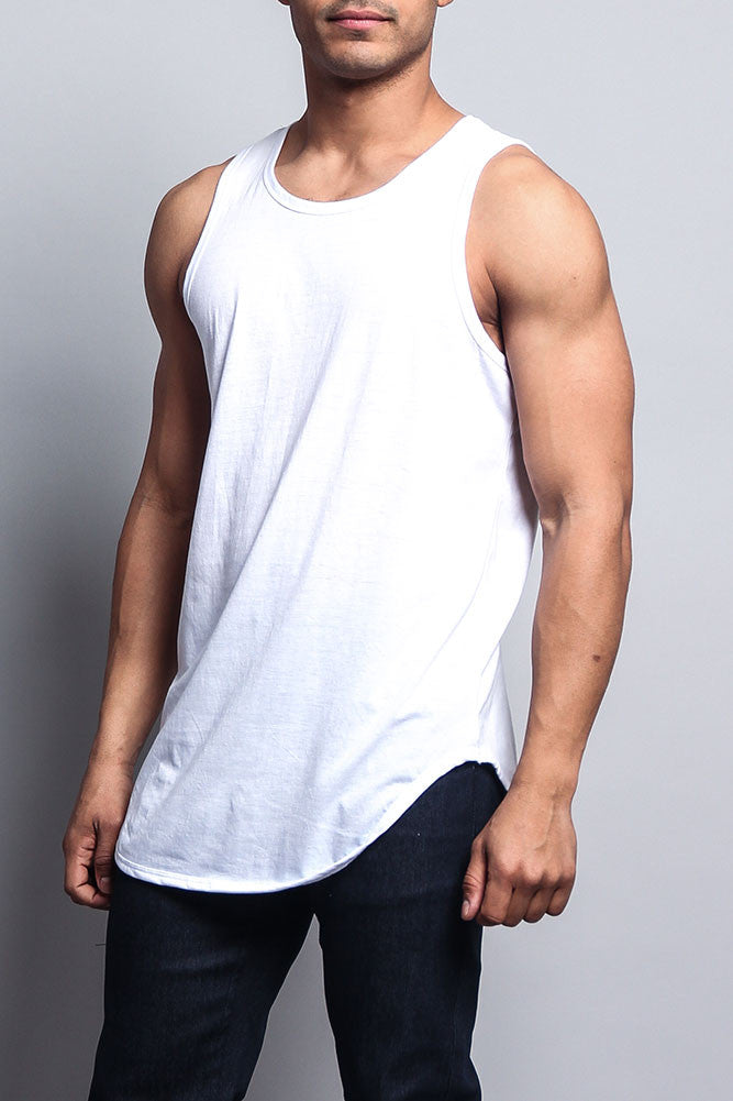 Basic Long Length Curved Hem Tank Top