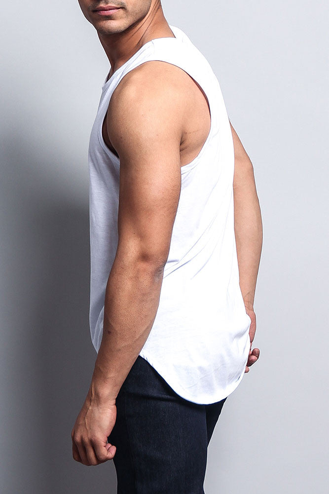 Basic Long Length Curved Hem Tank Top