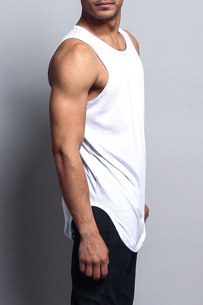 Basic Long Length Curved Hem Tank Top