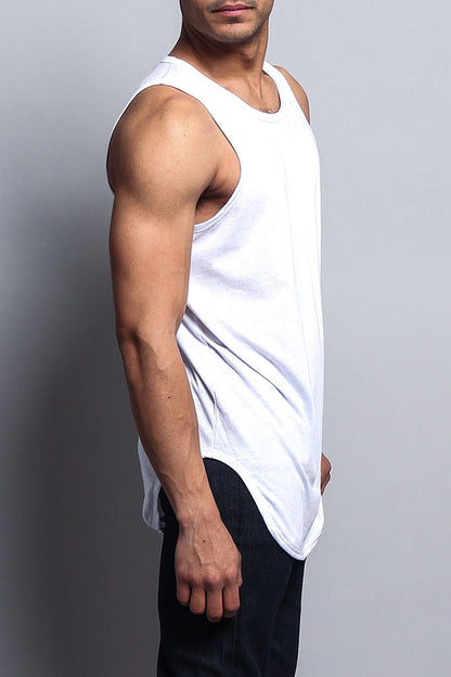 Basic Long Length Curved Hem Tank Top
