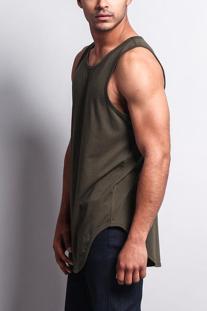 Basic Long Length Curved Hem Tank Top