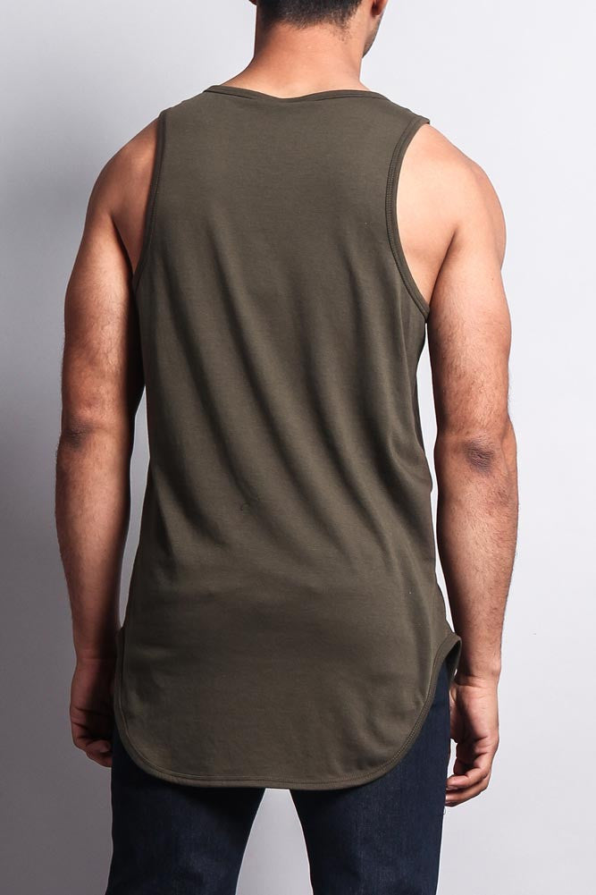 Basic Long Length Curved Hem Tank Top