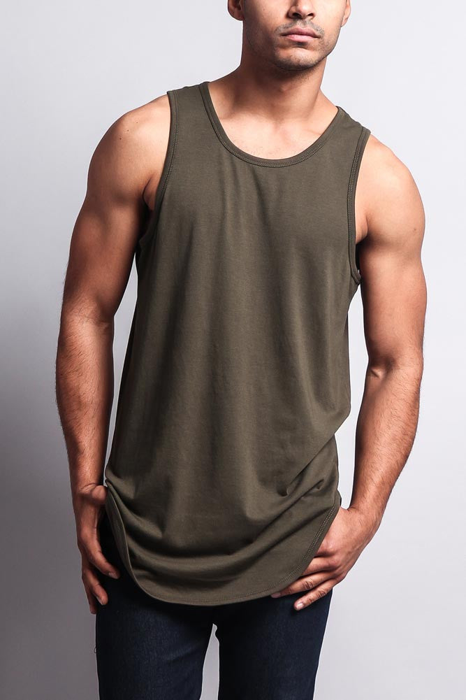Basic Long Length Curved Hem Tank Top