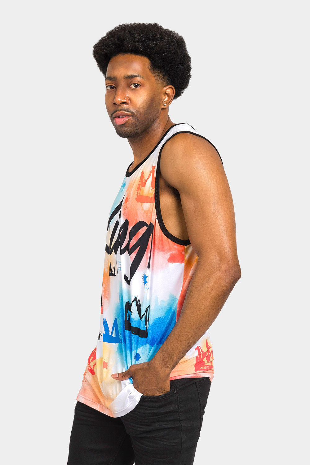Paint Wash Crowned King Tank Top