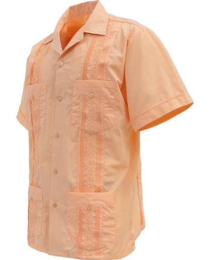 Men's Short Sleeve Cuban Style Guayabera Shirt (PEACH-DURAZNO)