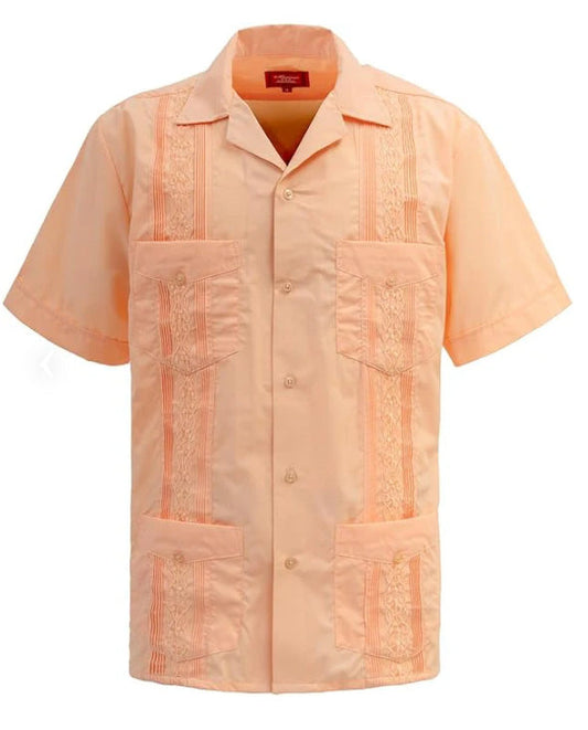 Men's Short Sleeve Cuban Style Guayabera Shirt (PEACH-DURAZNO)