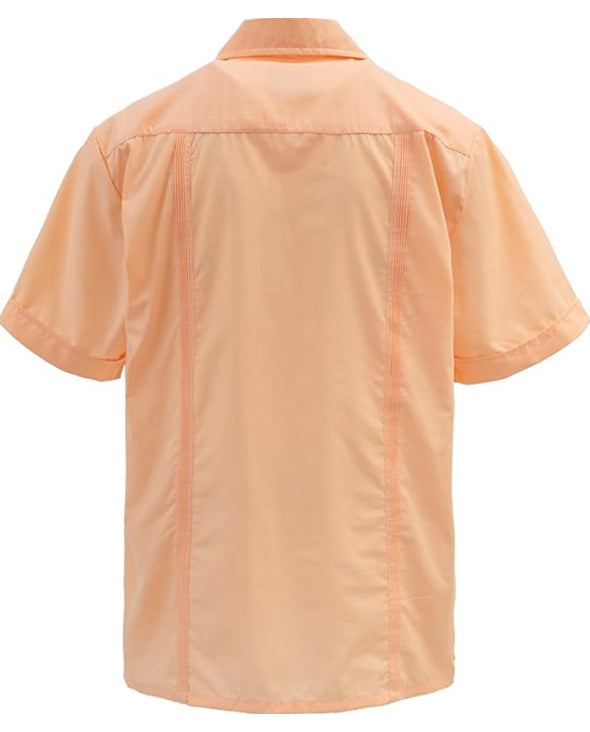 Men's Short Sleeve Cuban Style Guayabera Shirt (PEACH-DURAZNO)