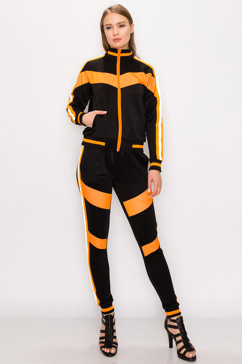 Reflective Neon Striped Track Suit