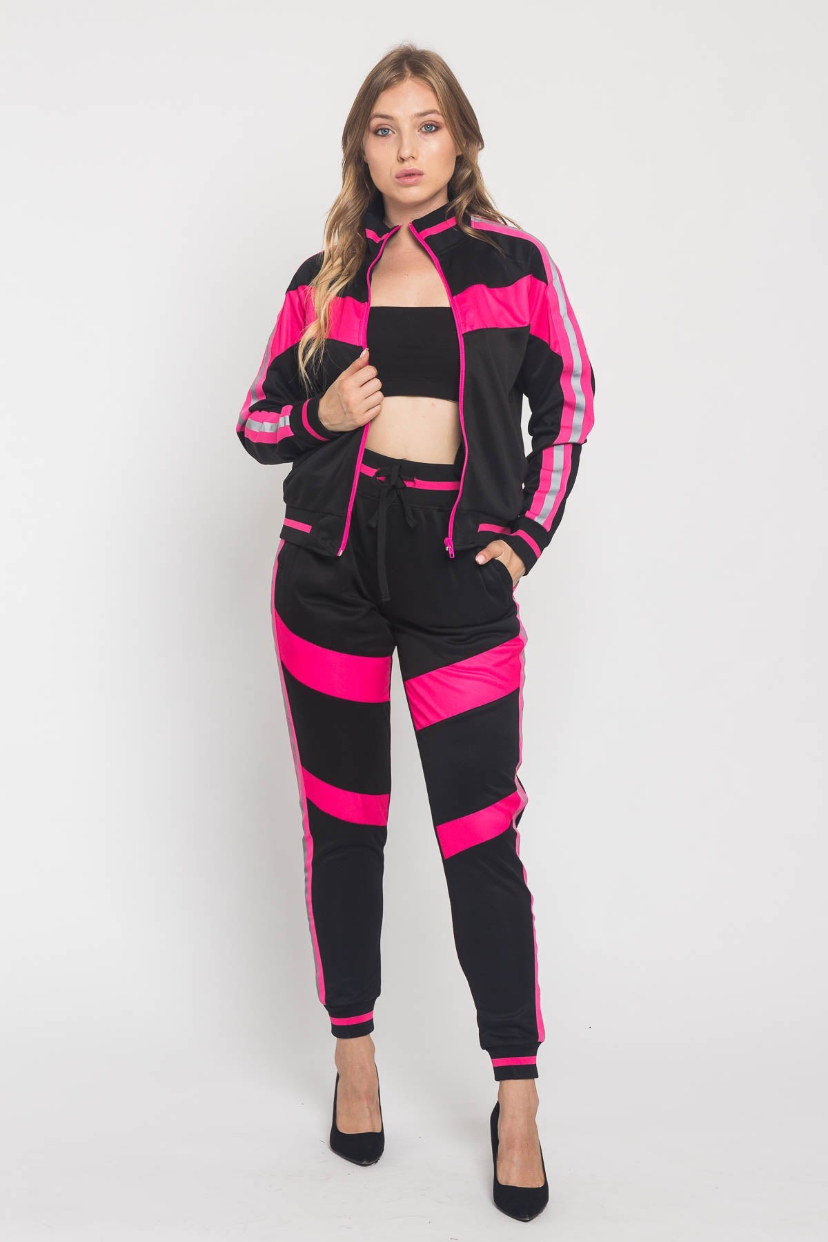 Reflective Neon Striped Track Suit