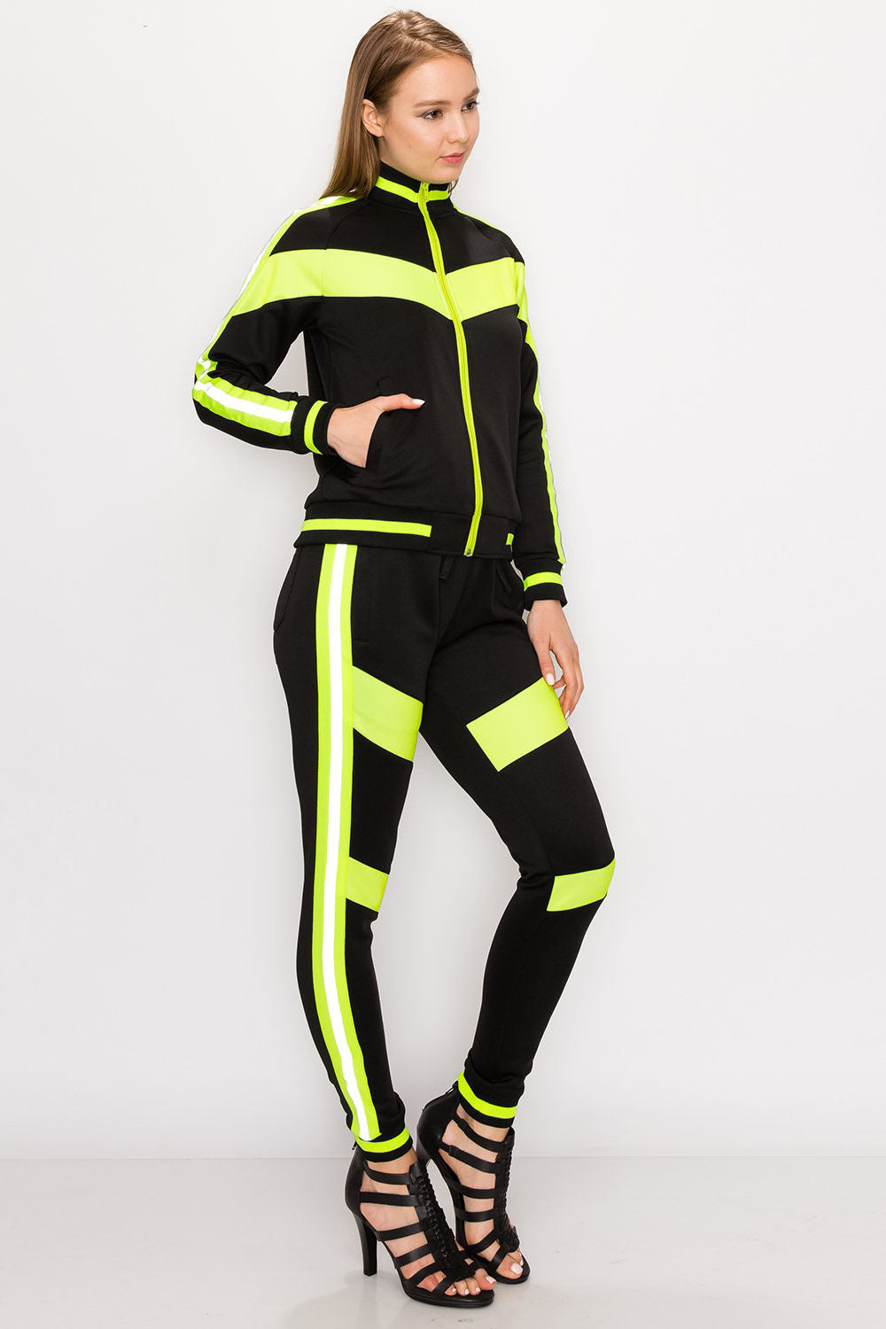 Reflective Neon Striped Track Suit