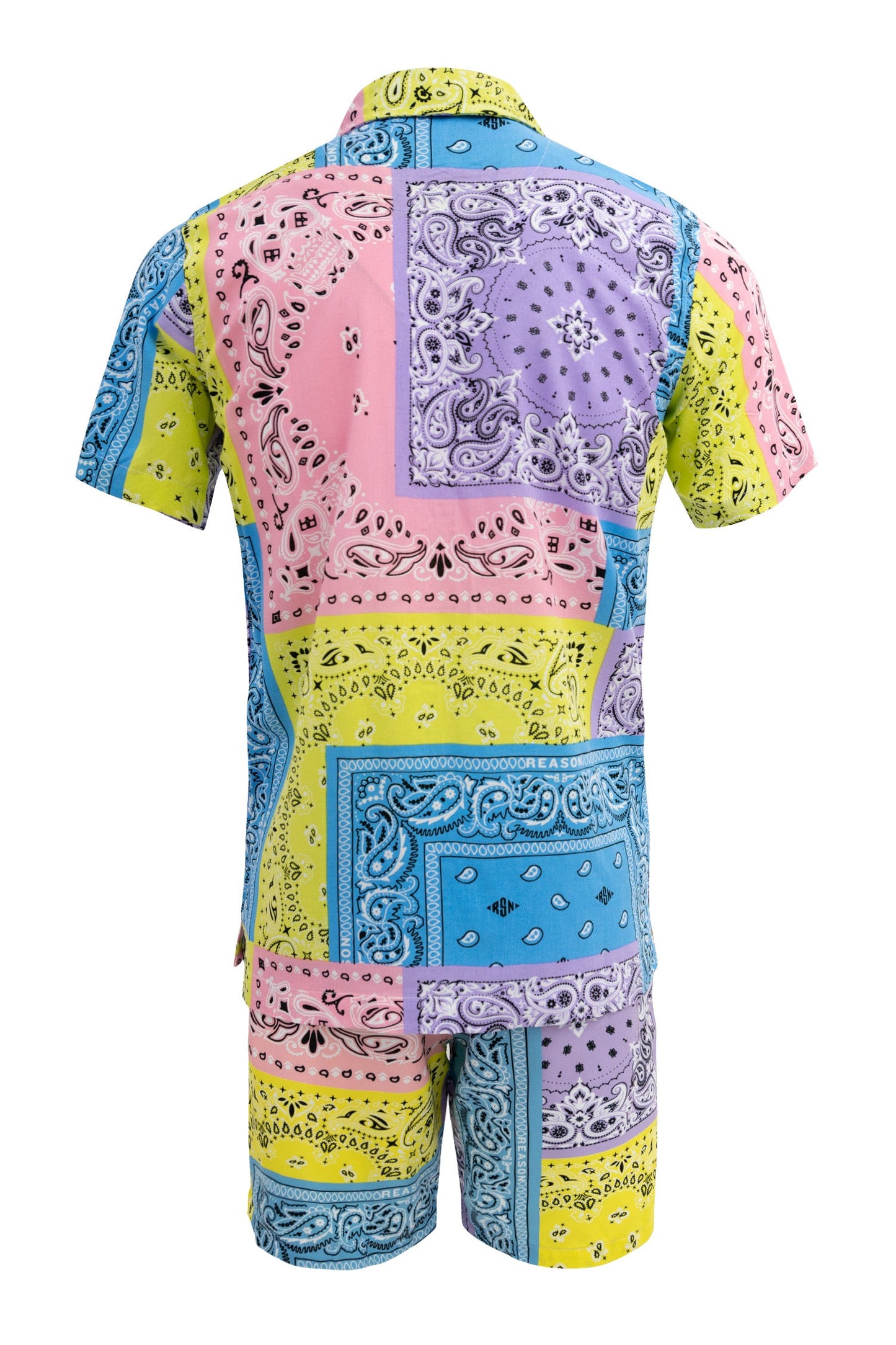 Men's Pastel Color block Bandana Shirt and Shorts Set