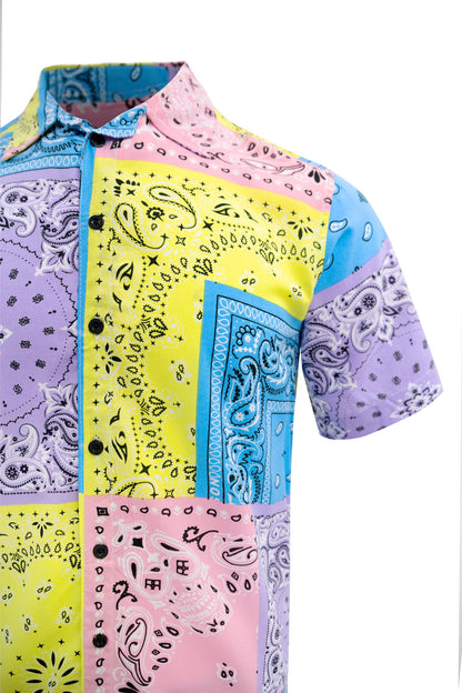 Men's Pastel Color block Bandana Shirt and Shorts Set