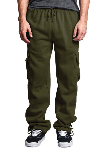 Victorious Men's Solid Fleece Heavyweight Cargo Sweat Pants