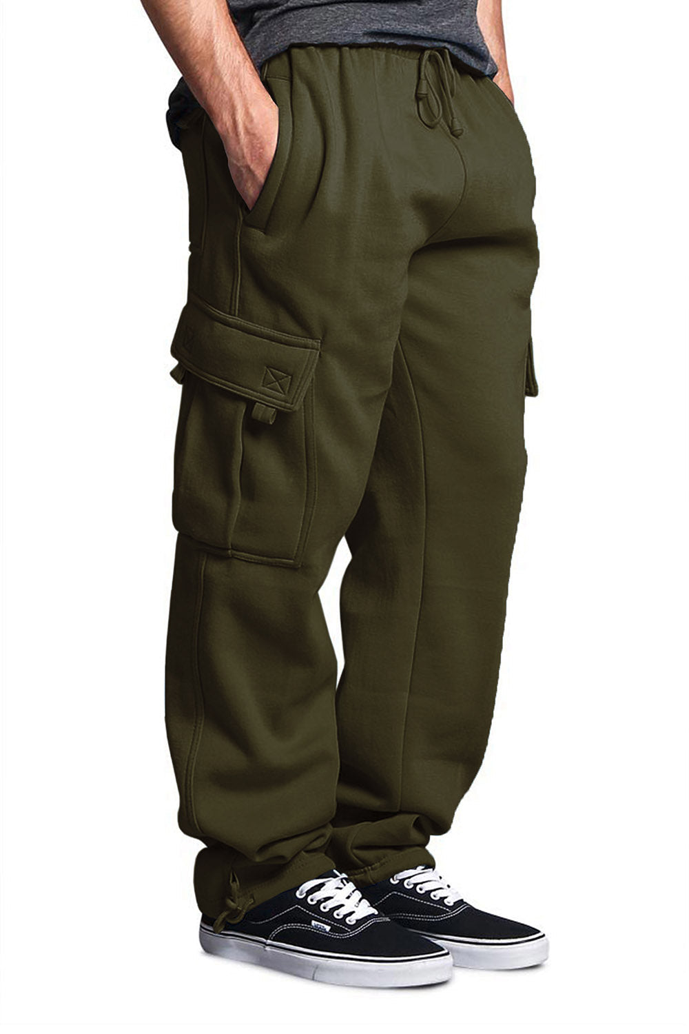 Victorious Men's Solid Fleece Heavyweight Cargo Sweat Pants