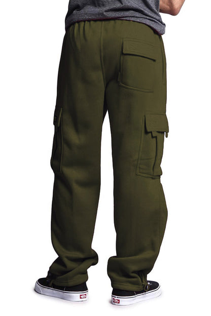 Victorious Men's Solid Fleece Heavyweight Cargo Sweat Pants