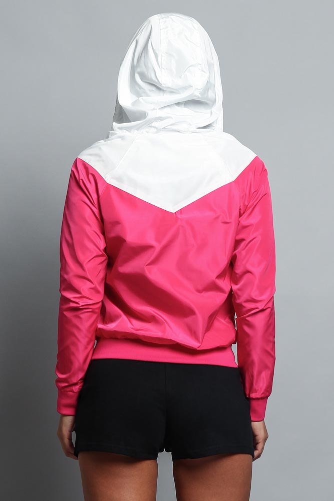 Women's Color Block Hooded Windbreaker Jacket