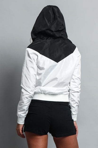 Women's Color Block Hooded Windbreaker Jacket