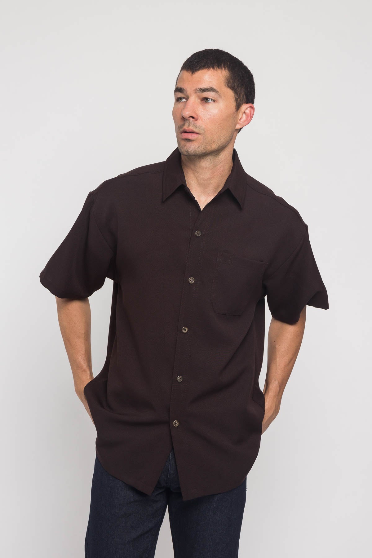 Western Casual Solid Short Sleeve Button Up Shirt