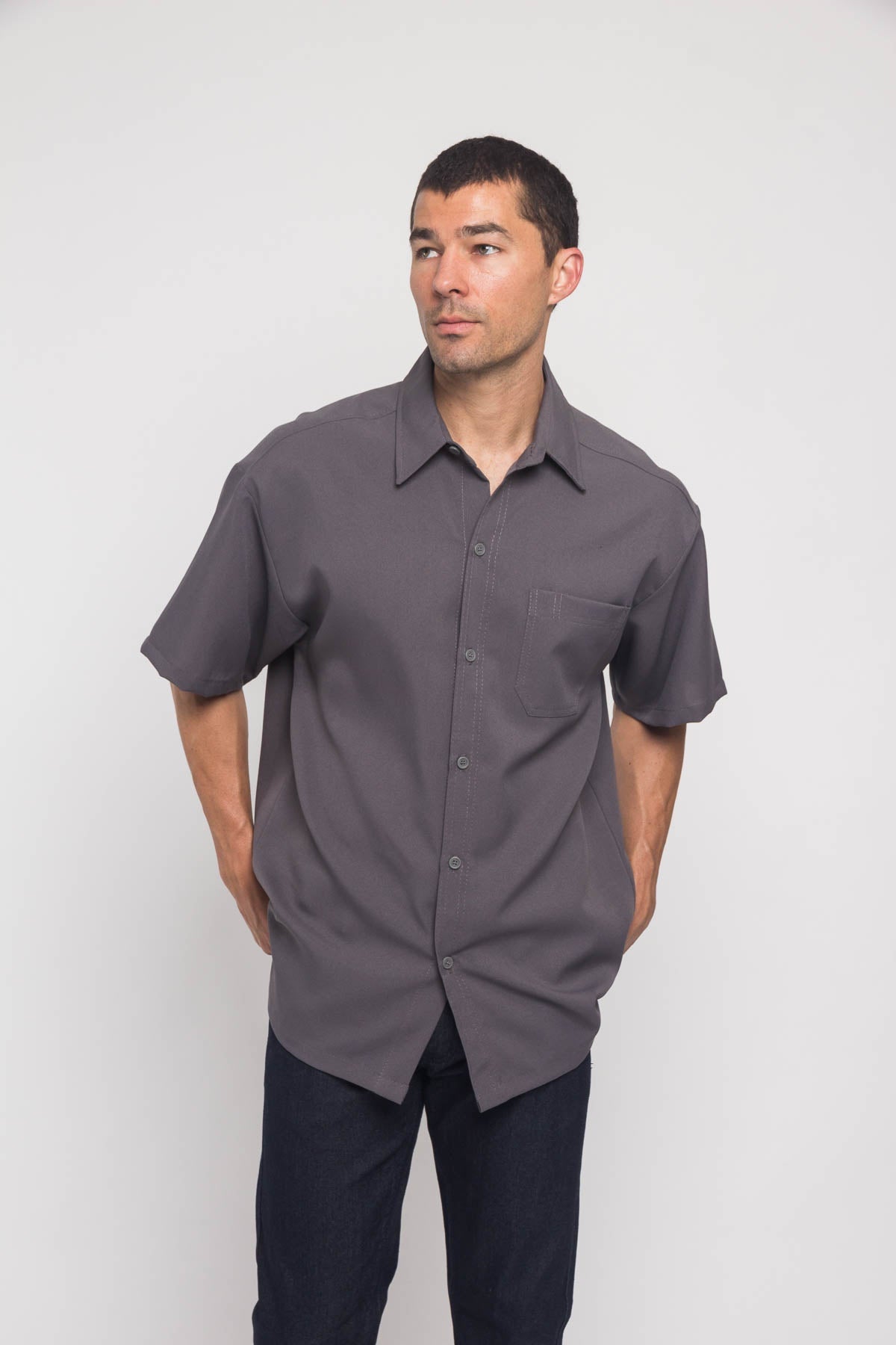 Western Casual Solid Short Sleeve Button Up Shirt