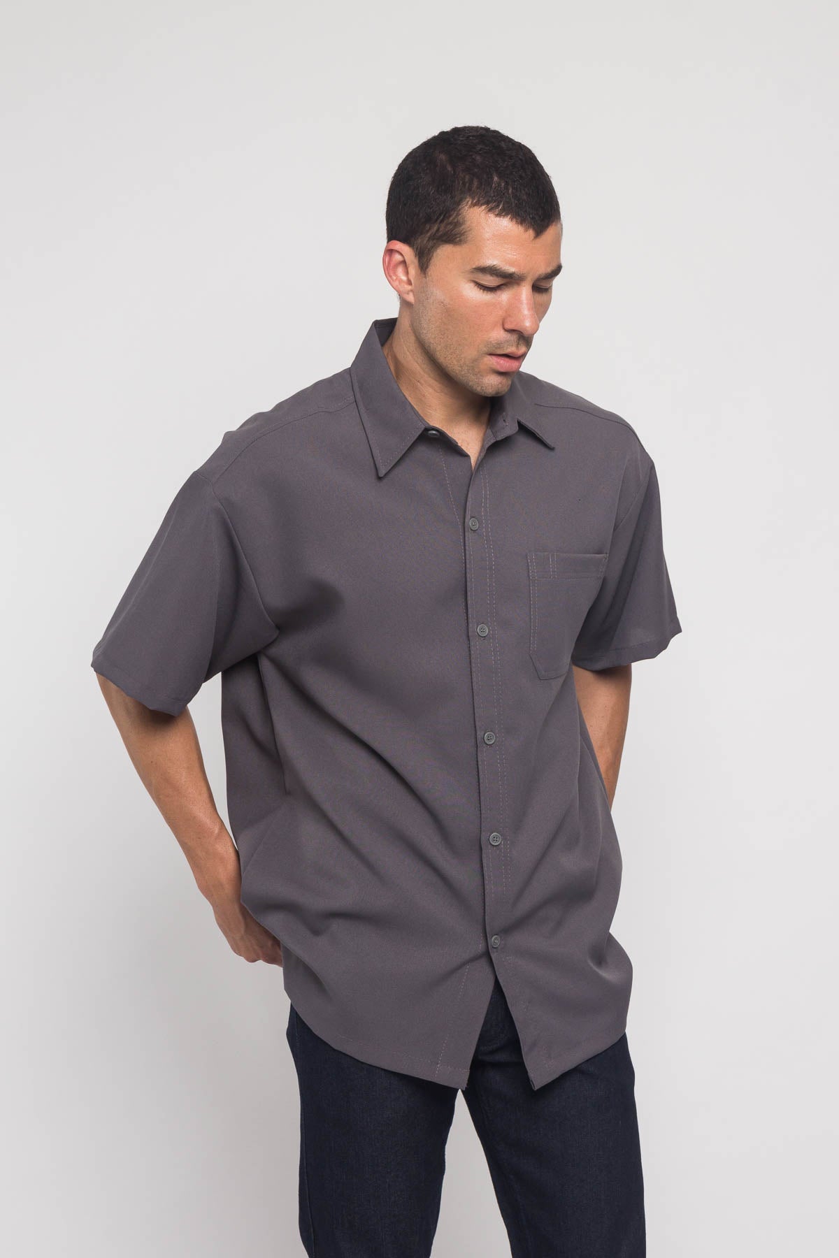 Western Casual Solid Short Sleeve Button Up Shirt