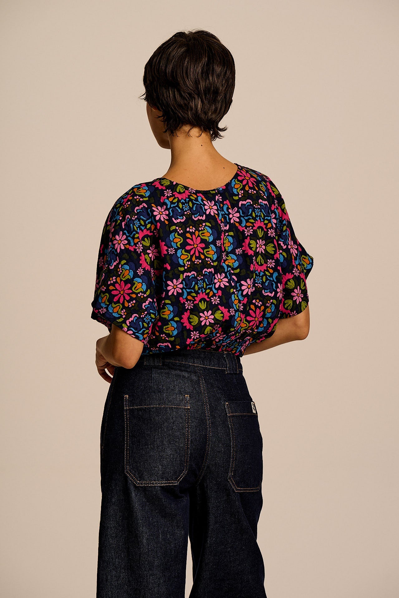 Zamora - Cotton Top in Blue Artisan Floral Patchwork