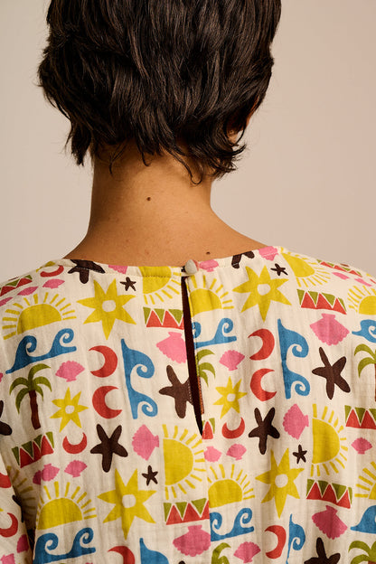 Zamora - Cotton Top in Coastal Beach Tile Print