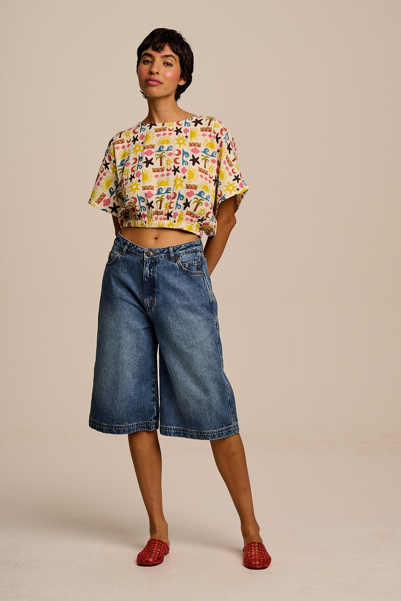 Zamora - Cotton Top in Coastal Beach Tile Print