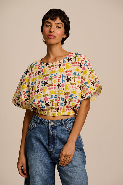 Zamora - Cotton Top in Coastal Beach Tile Print