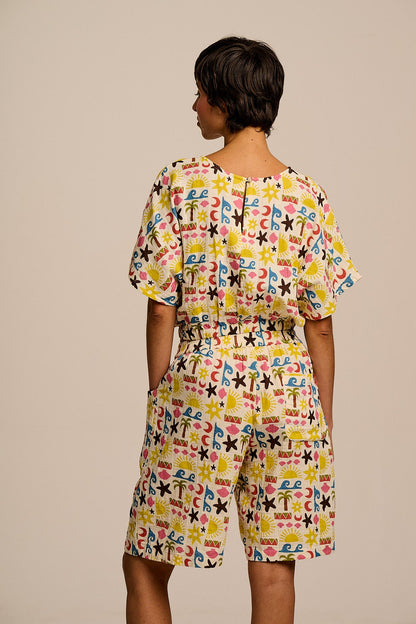 Zamora - Cotton Top in Coastal Beach Tile Print