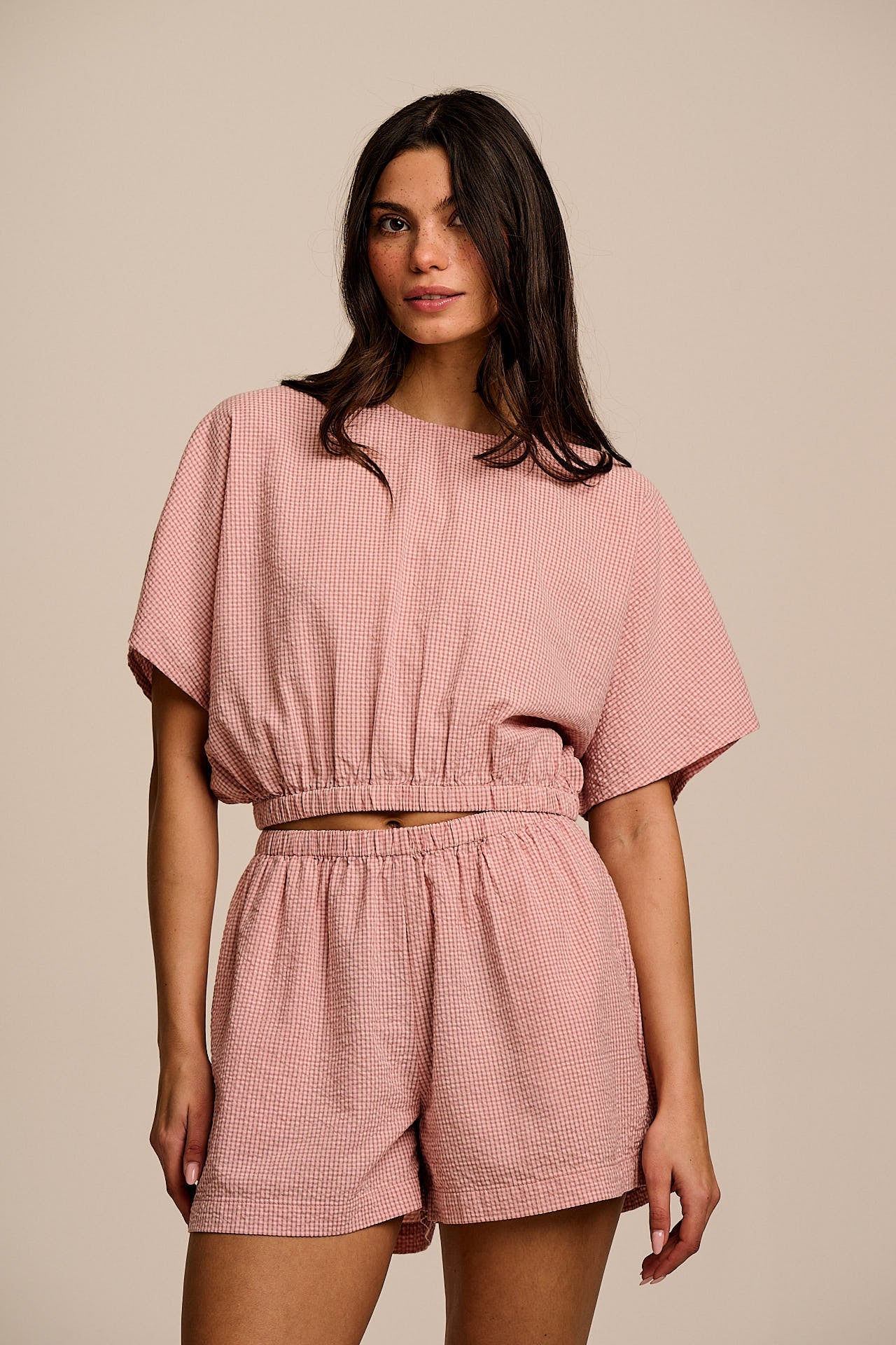 Popan - Cotton Shorts in Pink Mini Gingham