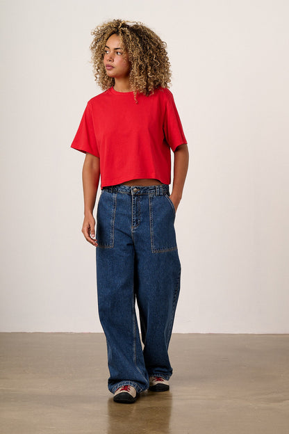 Zayla - Cotton Cropped Boxy T-Shirt in True Red