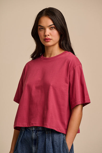 Zayla - Cotton Cropped Boxy T-Shirt in Maroon