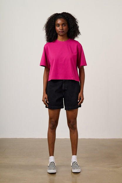 Zayla - Cotton Cropped Boxy T-Shirt in Festive Fuchsia