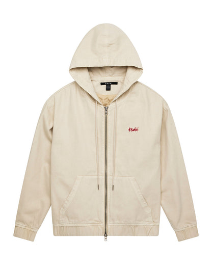 ZIPPED DENIM HOODIE ECRU