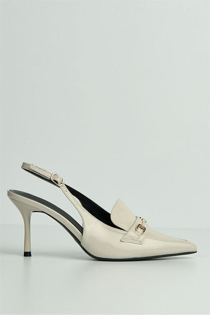 Anastasia Horsebit Detail Pointed Toe Anklestrap Court Shoes in Stone