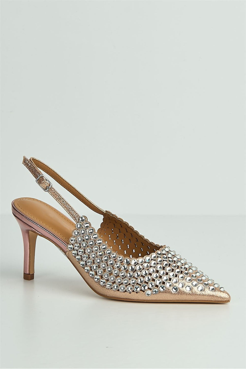 Seriea Mirror Encrusted Slingback Court Shoes in Rose Gold