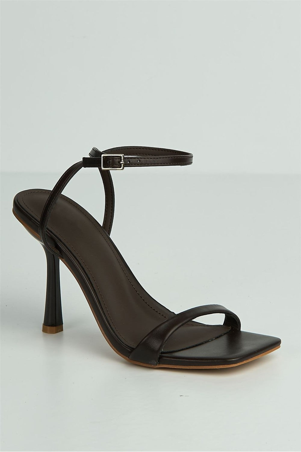 Zaliyah Thin Strap Band Anklestrap Heeled Sandals in Brown