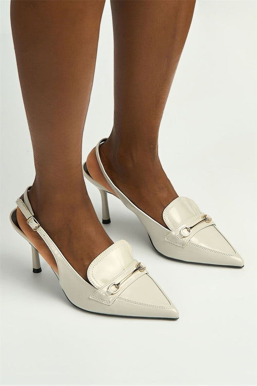 Anastasia Horsebit Detail Pointed Toe Anklestrap Court Shoes in Stone