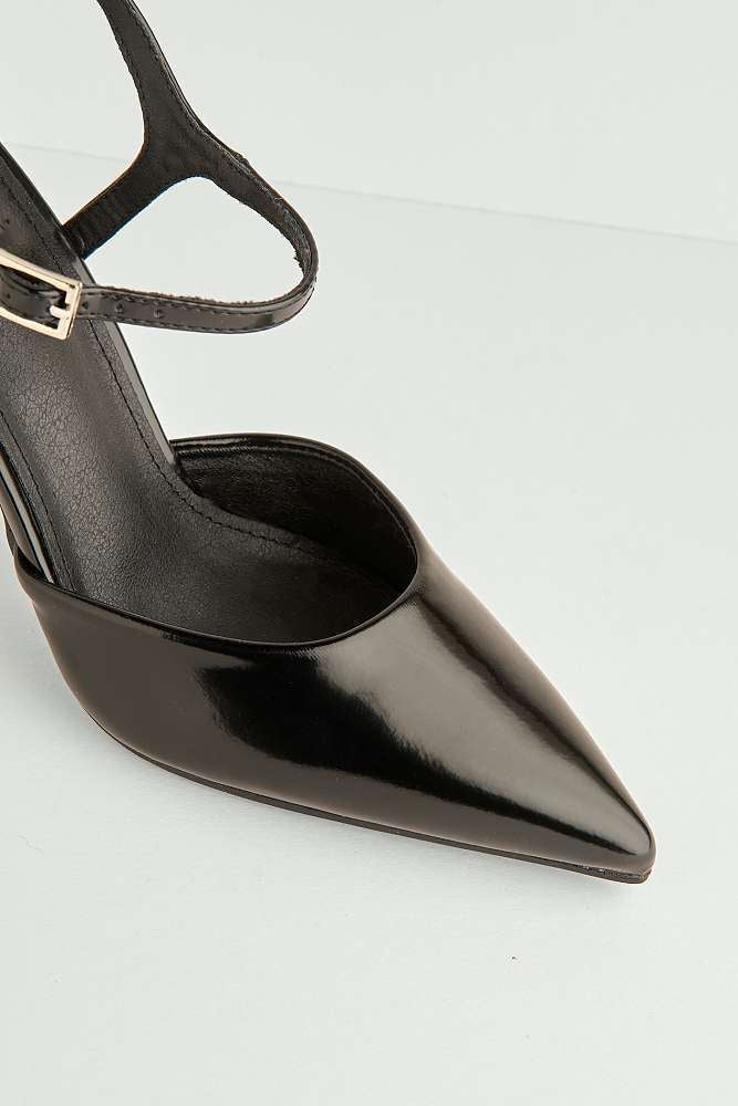 Asmira Pointed Toe Anklestrap Court Shoes in Black
