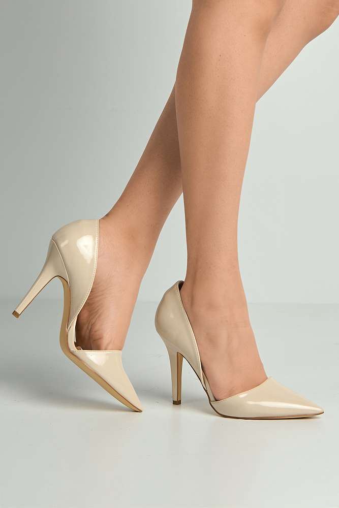 Milaya Cut-out Side Pointed Toe Court Shoes in Nude