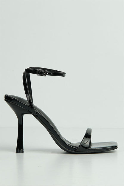 Zaliyah Thin Strap Band Anklestrap Heeled Sandals in Black